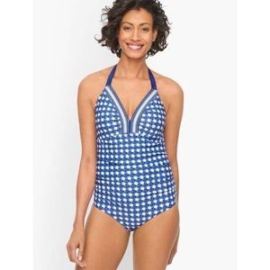 Cabana Life - Halter One Piece Swimsuit Playful Palms Print Size Medium